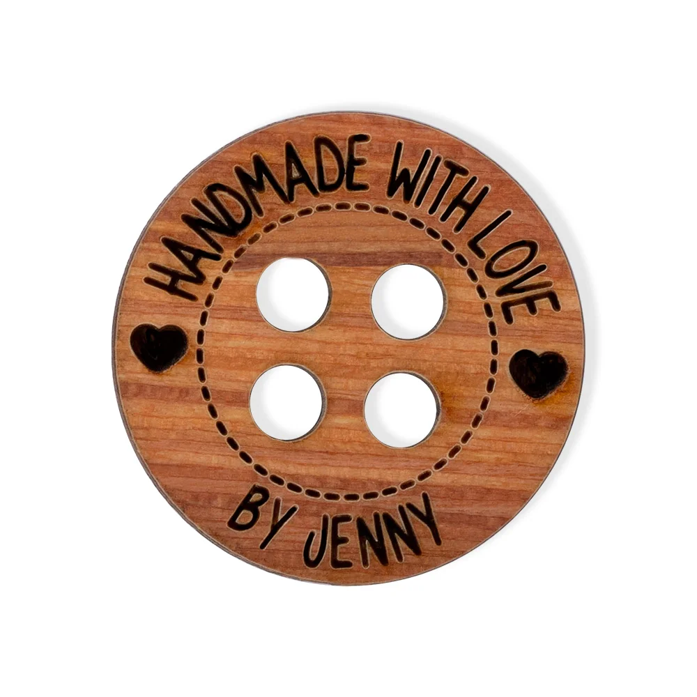 Personalized Handmade with Love Wooden Buttons Set of 10 Clothing Labe