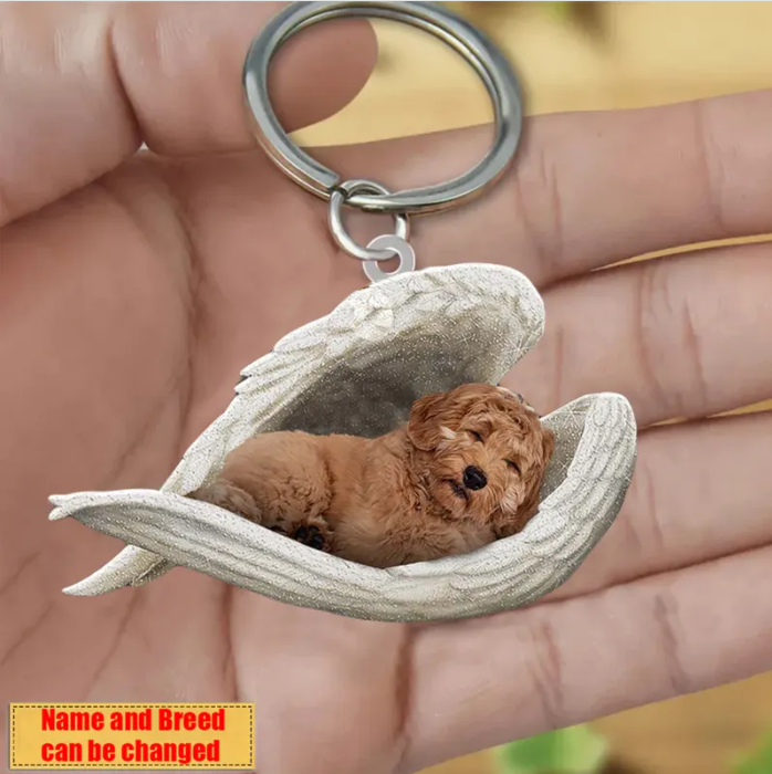 Personalized Stainless Dog Sleeping Angel Keychain - Double Sides Prin