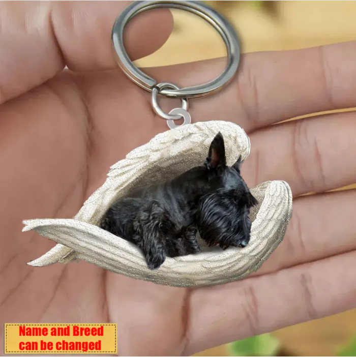 Personalized Stainless Dog Sleeping Angel Keychain - Double Sides Printed