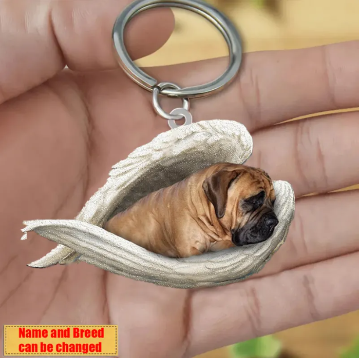 Personalized Stainless Dog Sleeping Angel Keychain - Double Sides Printed