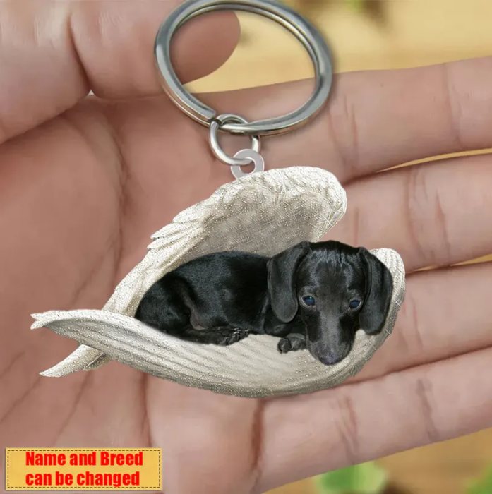 Personalized Stainless Dog Sleeping Angel Keychain - Double Sides Prin
