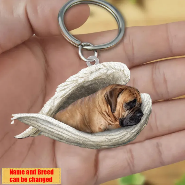 Personalized Stainless Dog Sleeping Angel Keychain - Double Sides Printed