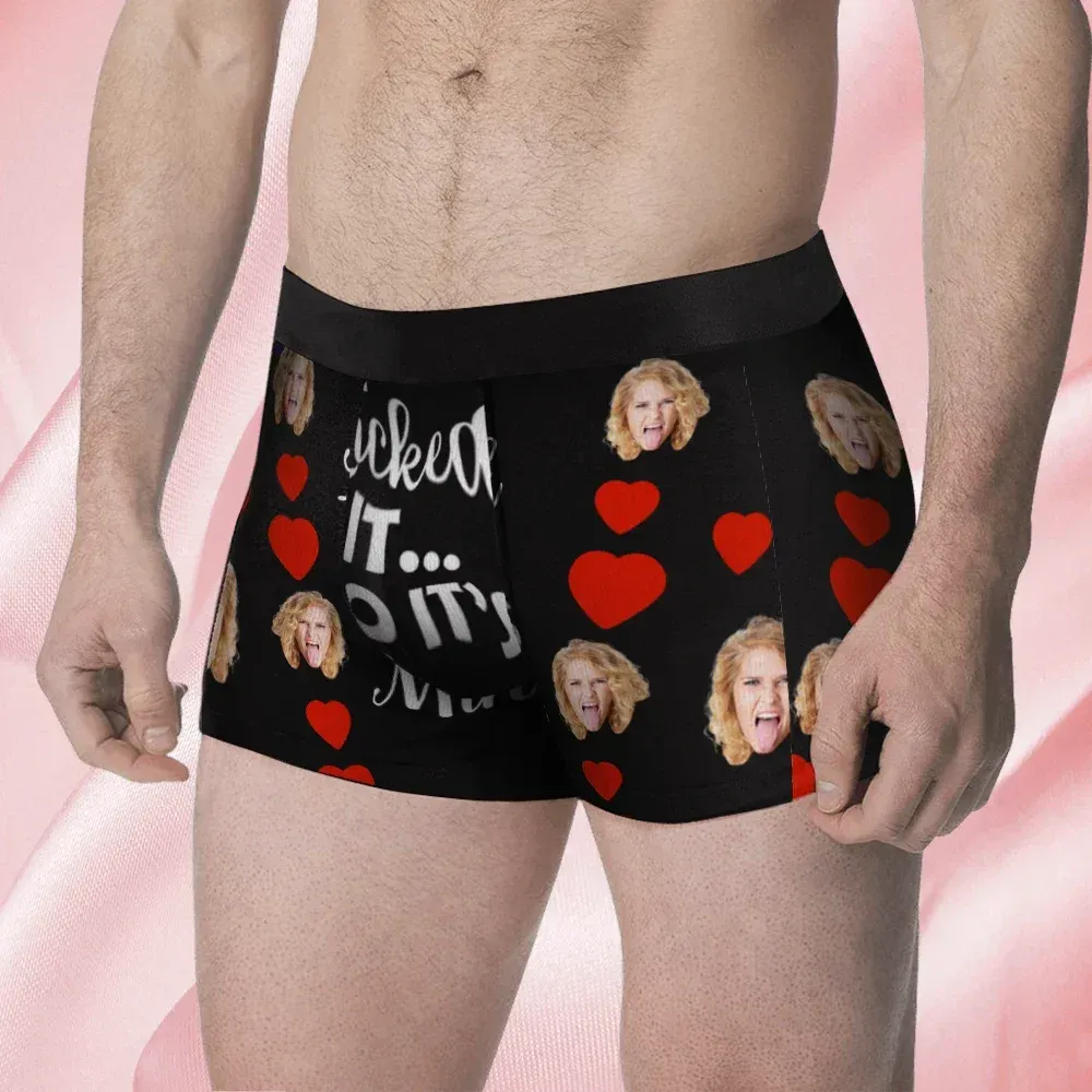 Custom Face Men's Boxer I Licked It Style Underwear, Birthday Gifts for Husband, Waistband Text Boxer Gift
