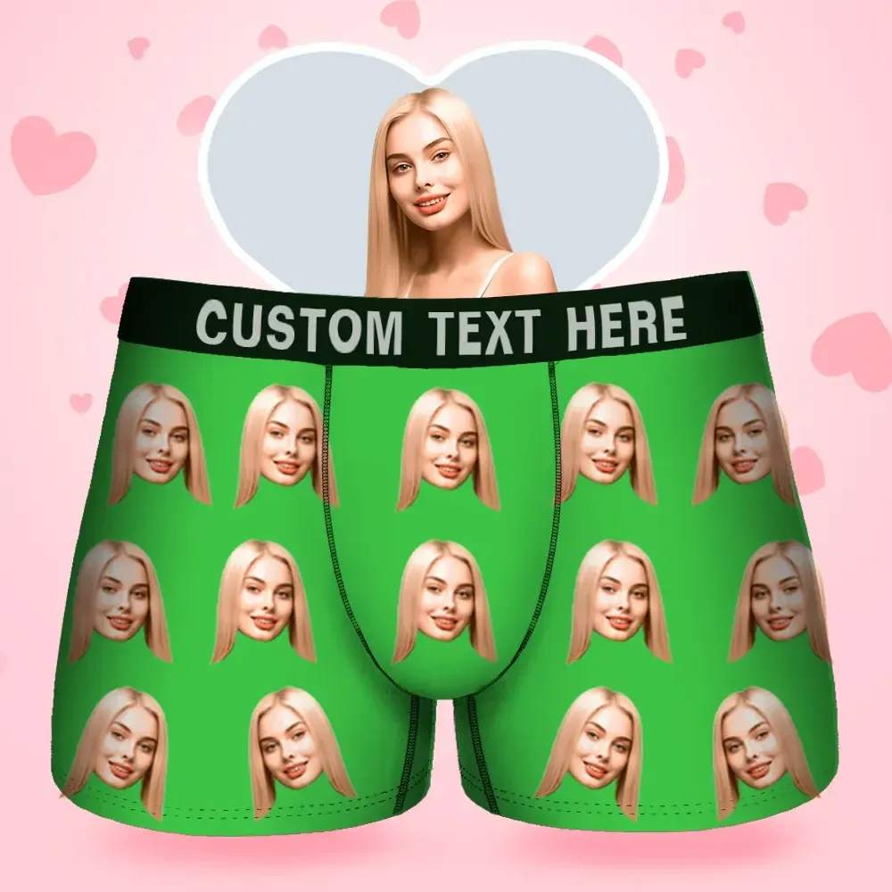 Custom Face Men's Boxer Gift For Boyfriend Style Underwear, Birthday Gifts for Husband, Waistband Text Boxer Gift