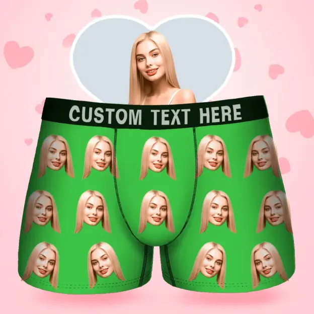 Custom Face Men's Boxer Gift For Boyfriend Style Underwear, Birthday Gifts for Husband, Waistband Text Boxer Gift