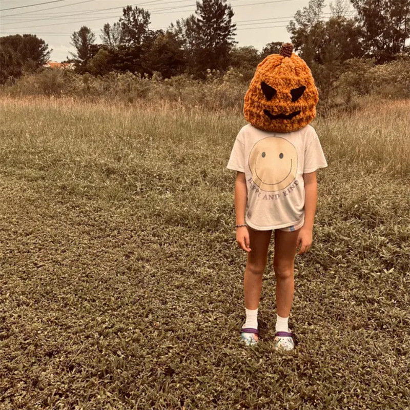 Hand-knitted pumpkin hat