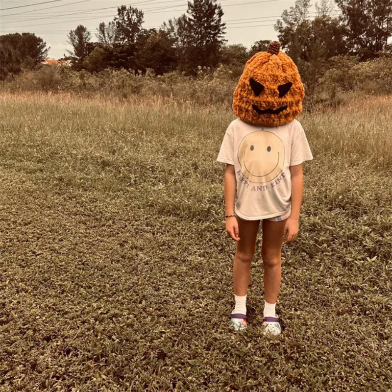 Hand-knitted pumpkin hat