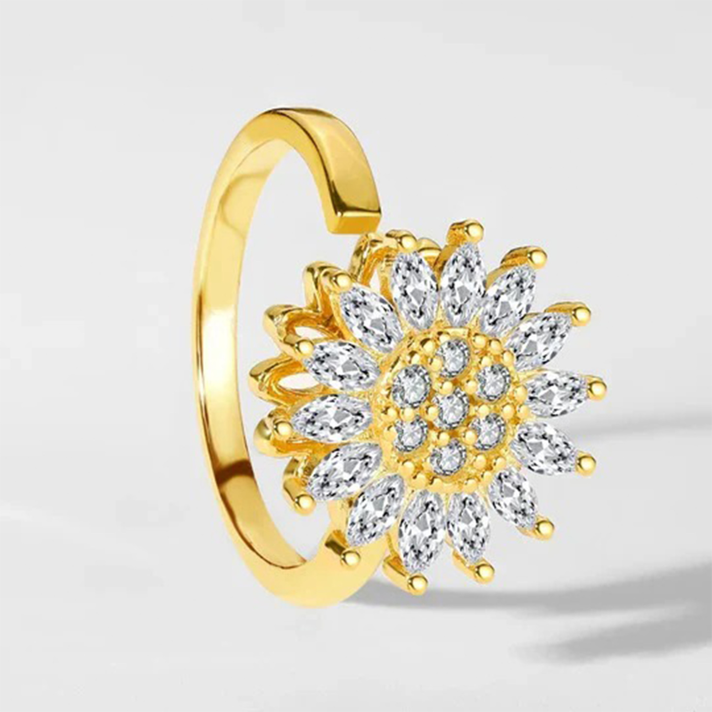 Full diamond sunflower open ring