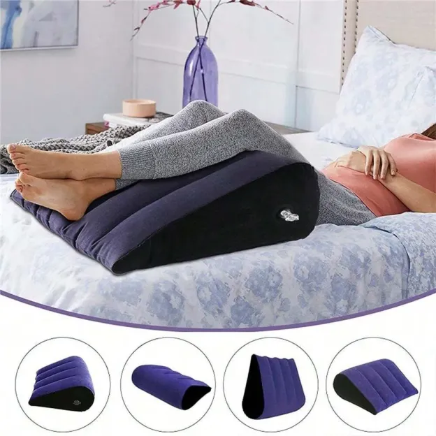 Foldable inflatable wedge-shaped pillow