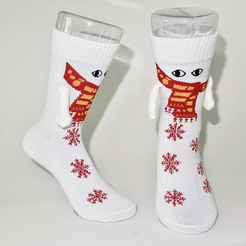 Christmas embroidered magnetic holding hands socks