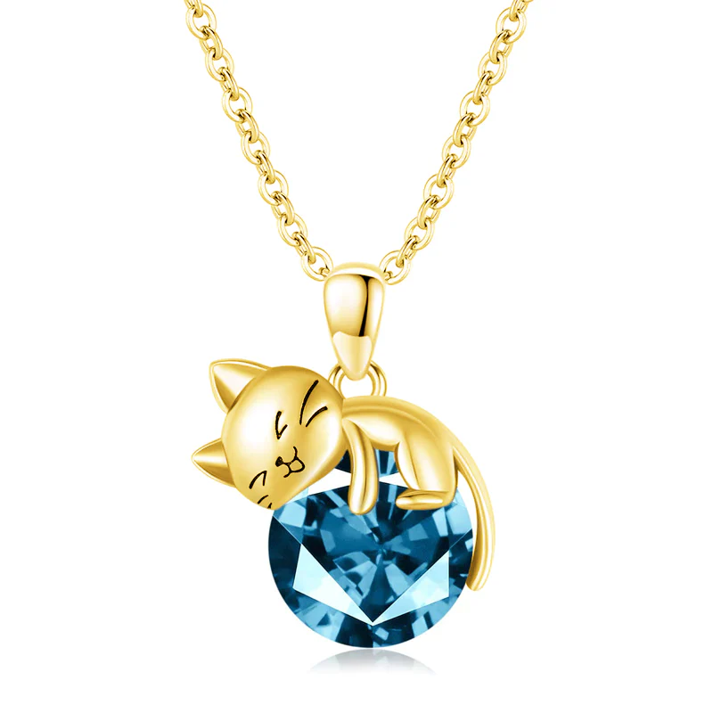 Cat pendant necklace with birthstone, gift for women, daughter and mother