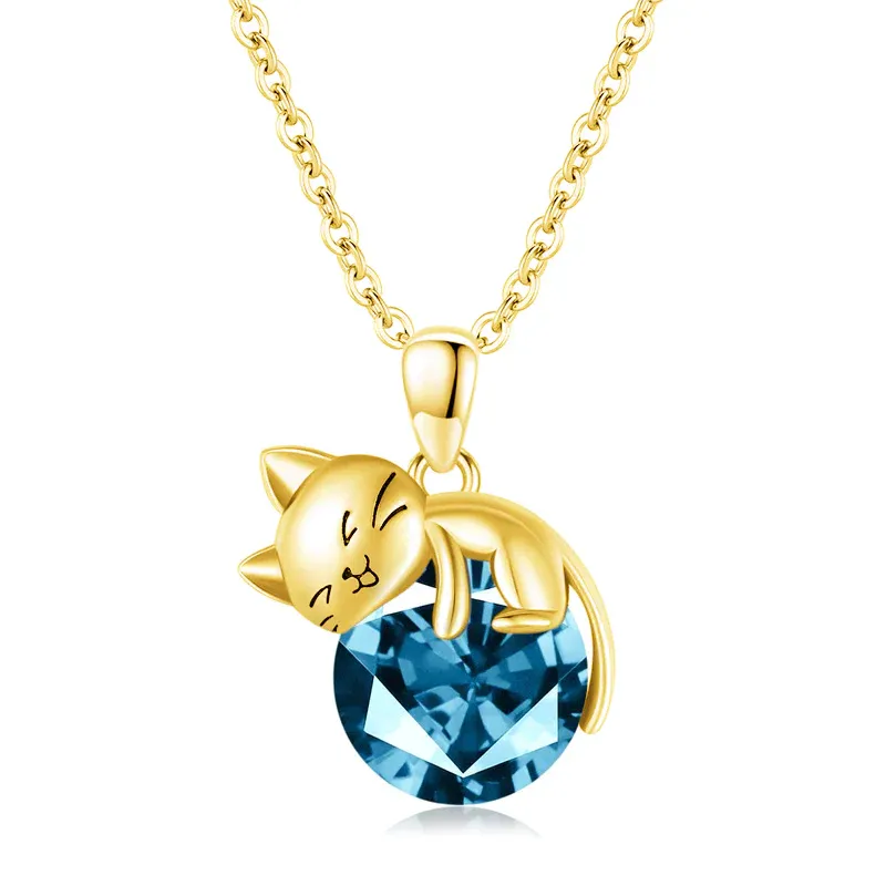 Cat pendant necklace with birthstone, gift for women, daughter and mother