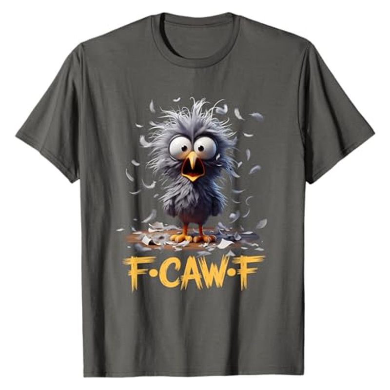 Round neck short-sleeved shirt with funny crow print