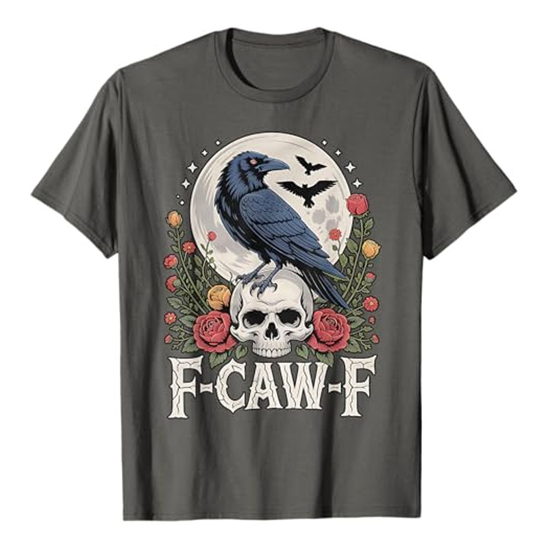 Round neck crow flower print short sleeves