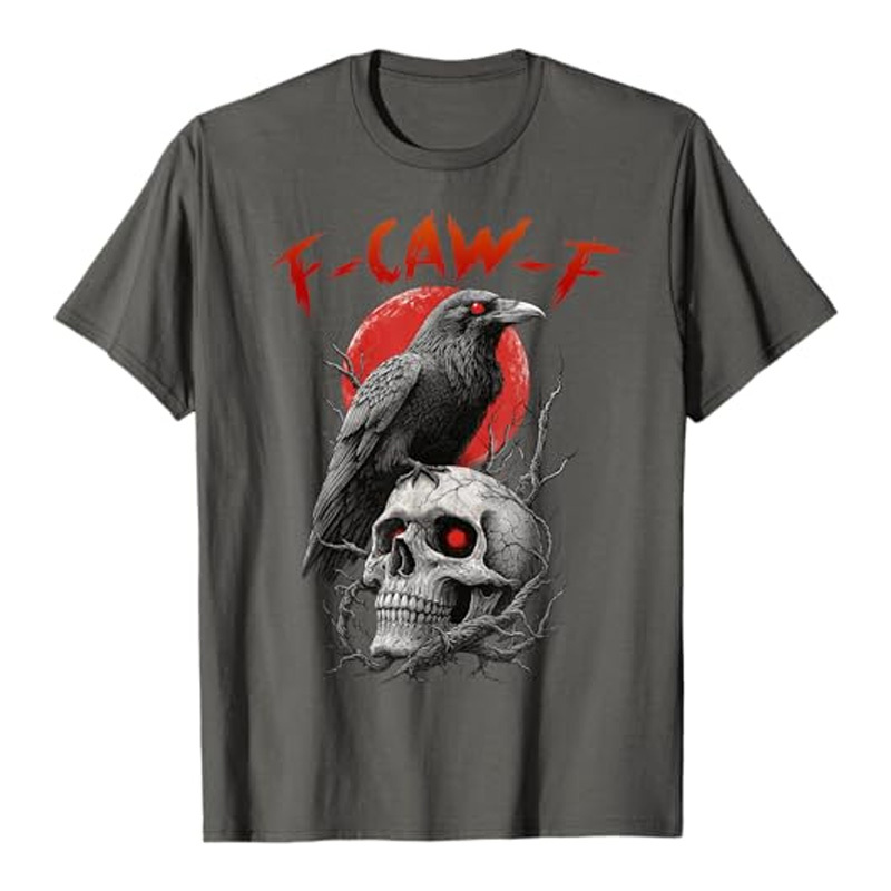 Round neck crow skull print short sleeves