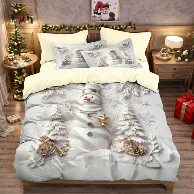 Christmas print three-piece bedding set