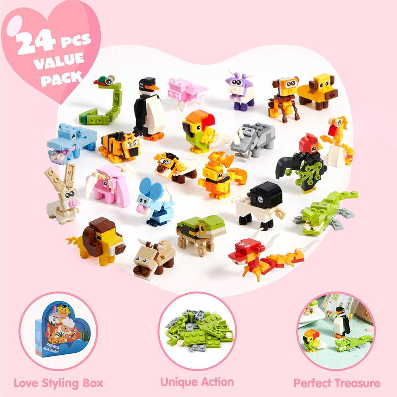 24-piece mini animal building block set