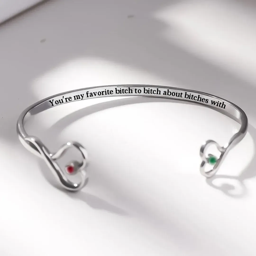 For Friend- You're My Favorite Bitch Double Hearts Custom Birthstones Bracelet