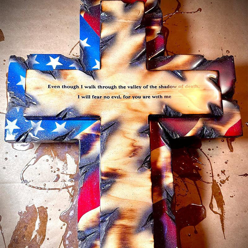 Handmade wooden cross flag