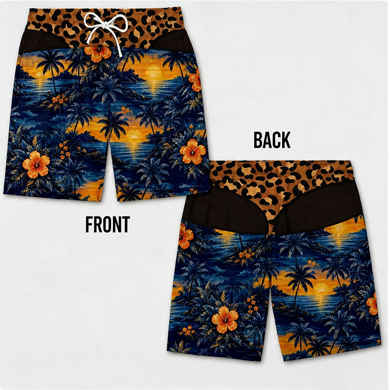 Quirky Visual Print Beach Shorts