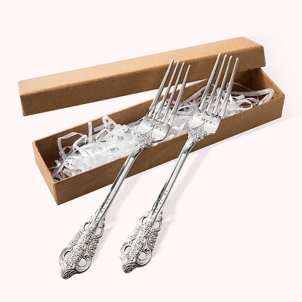 Personalized vintage wedding forks with laser engraving, set of 2