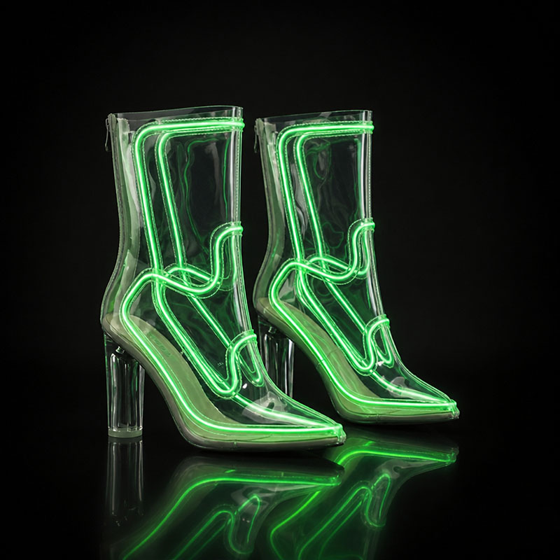 Transparent high-heeled light-up ankle boots