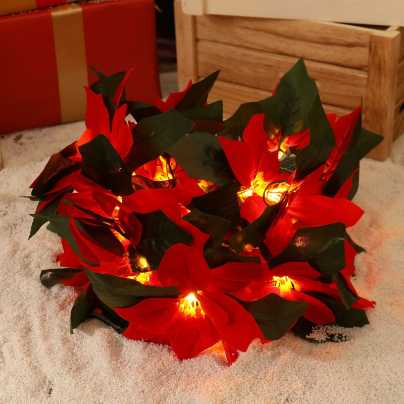 Christmas red flower string lights