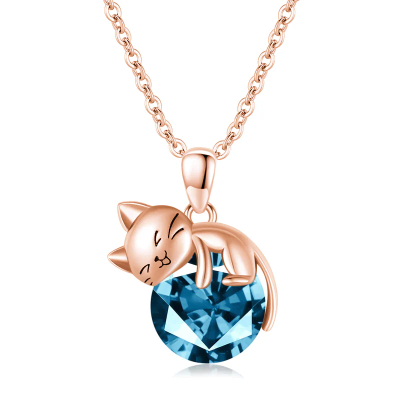 Cat pendant necklace with birthstone, gift for women, daughter and mot