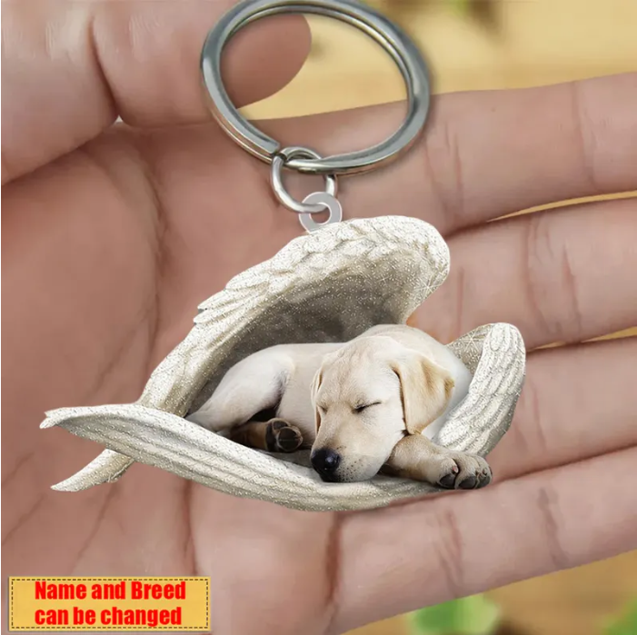 Personalized Stainless Dog Sleeping Angel Keychain - Double Sides Printed