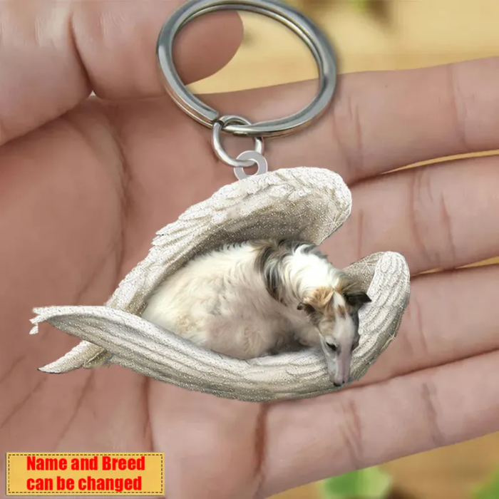 Personalized Stainless Dog Sleeping Angel Keychain - Double Sides Printed
