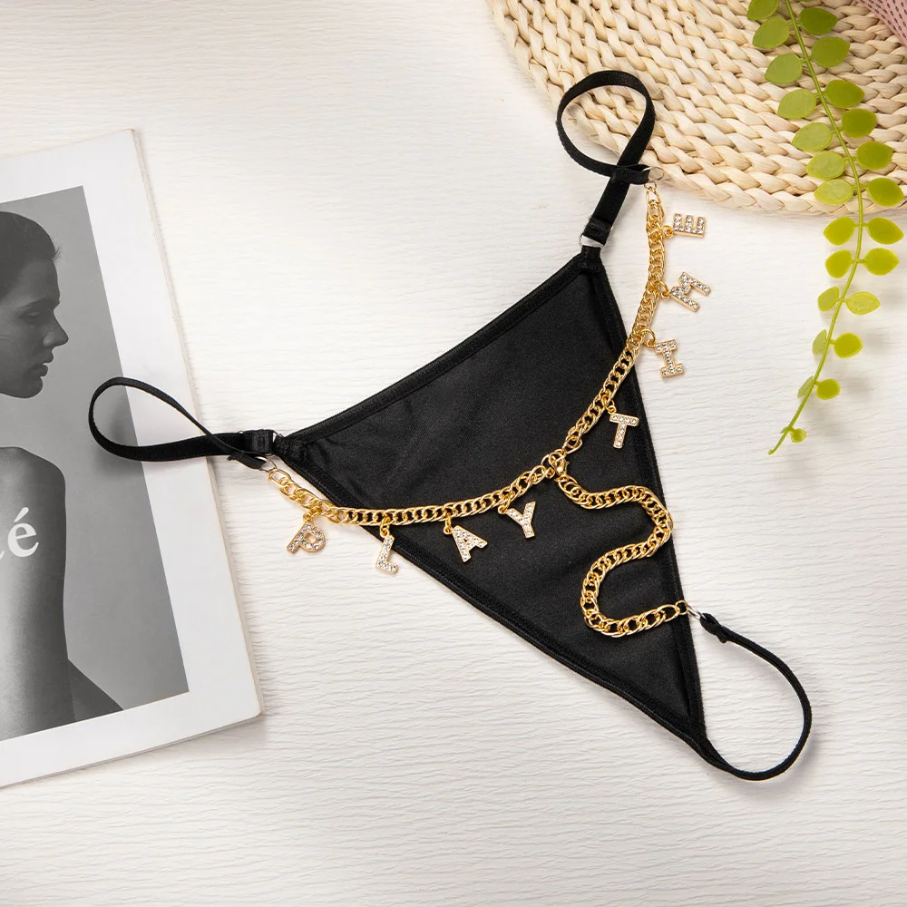 Personalized Zirconia Letter Charm T-Back Chain Sexy Body Jewelry Valentine's Day Anniversary Birthday Gift