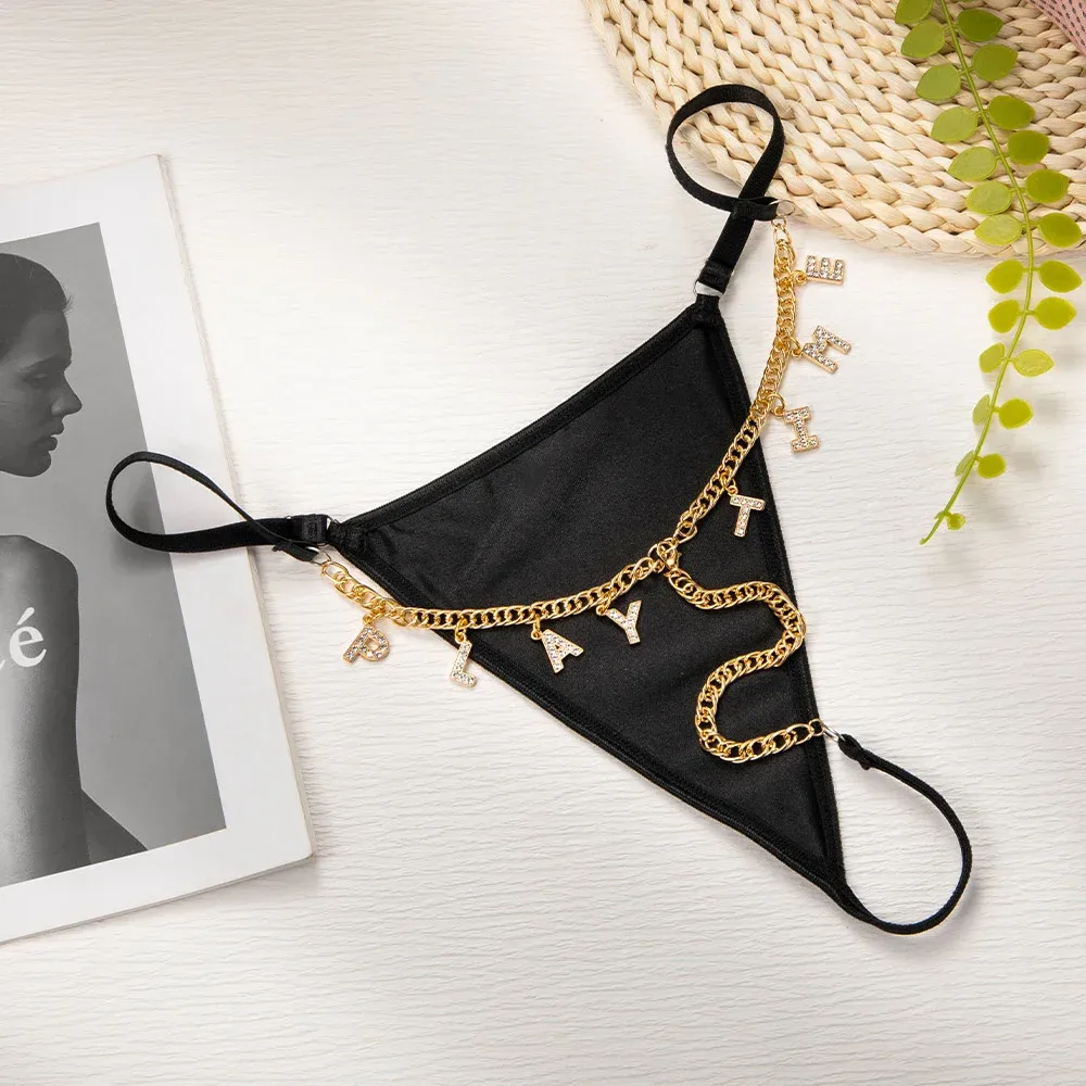 Personalized Zirconia Letter Charm T-Back Chain Sexy Body Jewelry Valentine's Day Anniversary Birthday Gift