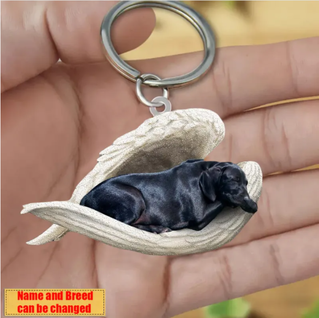 Personalized Stainless Dog Sleeping Angel Keychain - Double Sides Printed