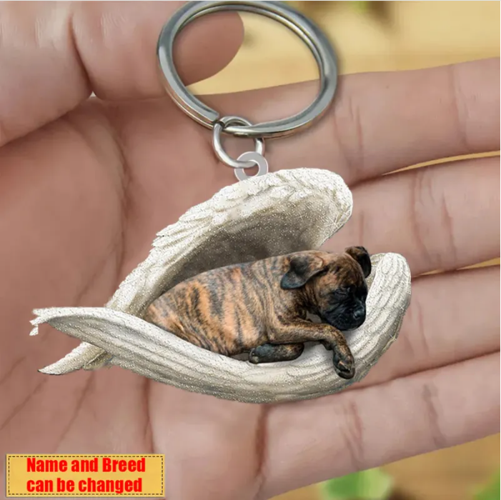 Personalized Stainless Dog Sleeping Angel Keychain - Double Sides Printed