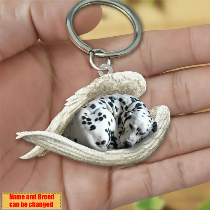 Personalized Stainless Dog Sleeping Angel Keychain - Double Sides Prin