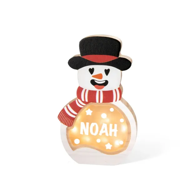 Personalized Snowman Wooden Decoration with LED Light Tabletop Winter Name Block Sign Holiday Party Supplies Christmas Gift for Family