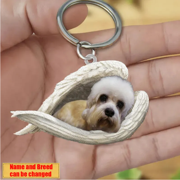 Personalized Stainless Dog Sleeping Angel Keychain - Double Sides Prin
