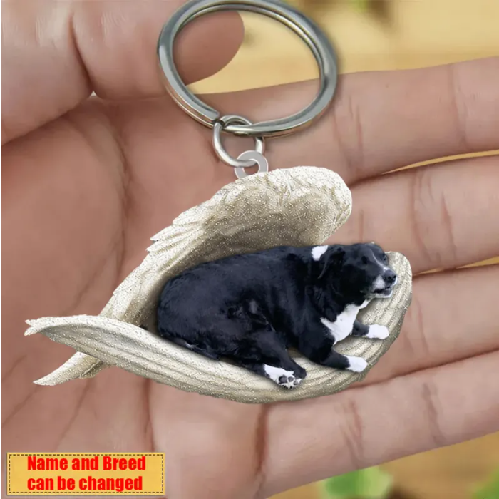 Personalized Stainless Dog Sleeping Angel Keychain - Double Sides Prin
