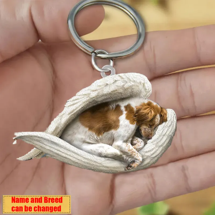 Personalized Stainless Dog Sleeping Angel Keychain - Double Sides Printed