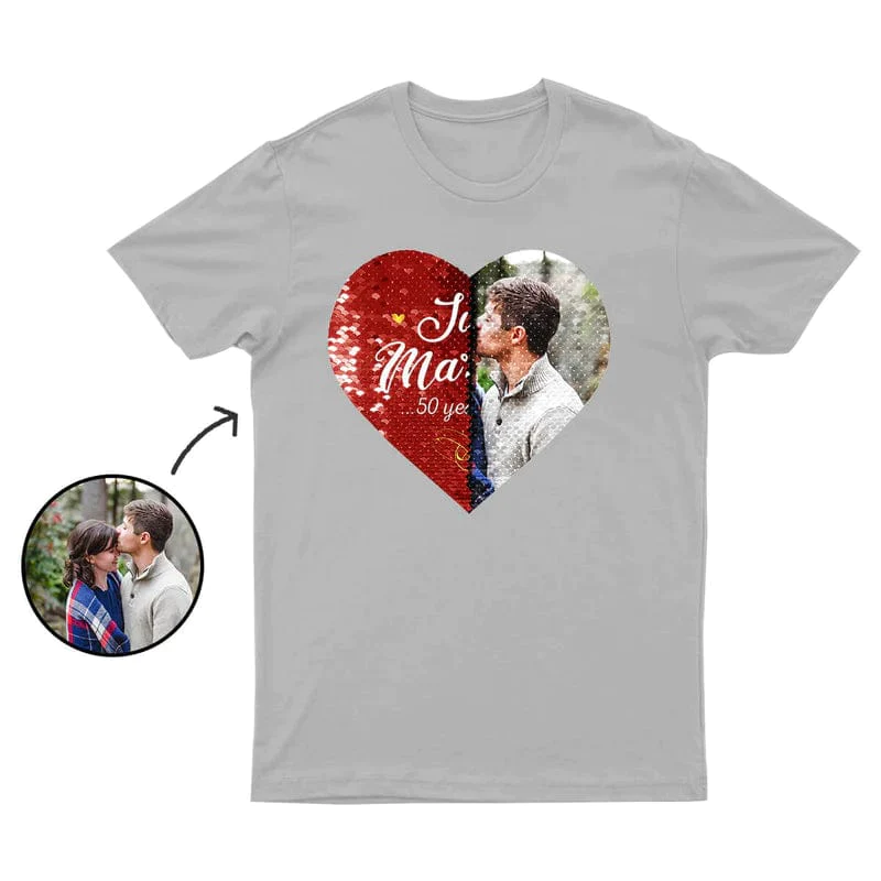 Personalized photo heart sequin t-shirts for men and women