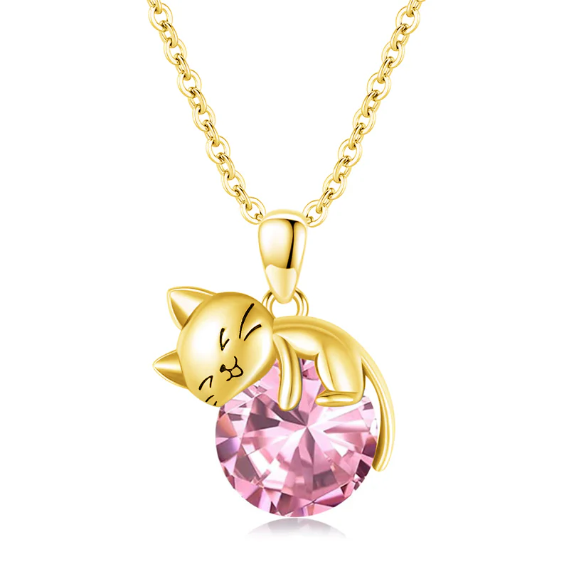 Cat pendant necklace with birthstone, gift for women, daughter and mother