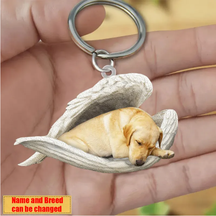 Personalized Stainless Dog Sleeping Angel Keychain - Double Sides Printed