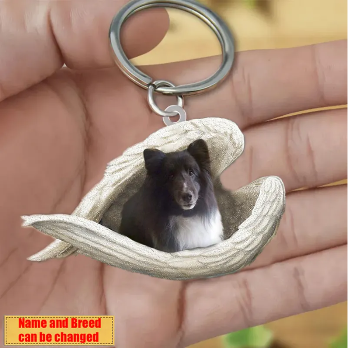Personalized Stainless Dog Sleeping Angel Keychain - Double Sides Prin