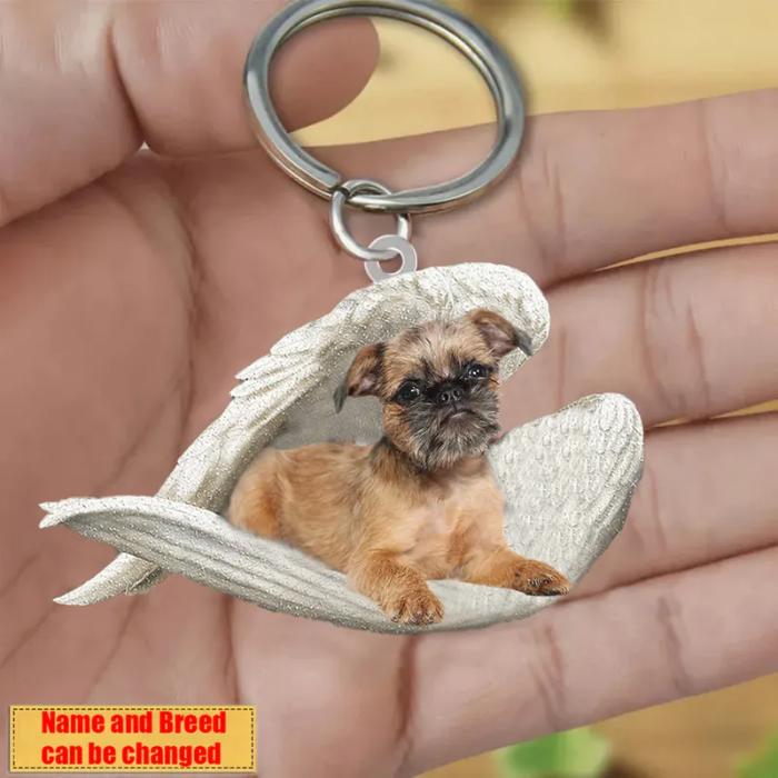 Personalized Stainless Dog Sleeping Angel Keychain - Double Sides Printed
