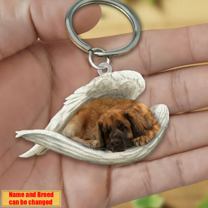 Personalized Stainless Dog Sleeping Angel Keychain - Double Sides Prin