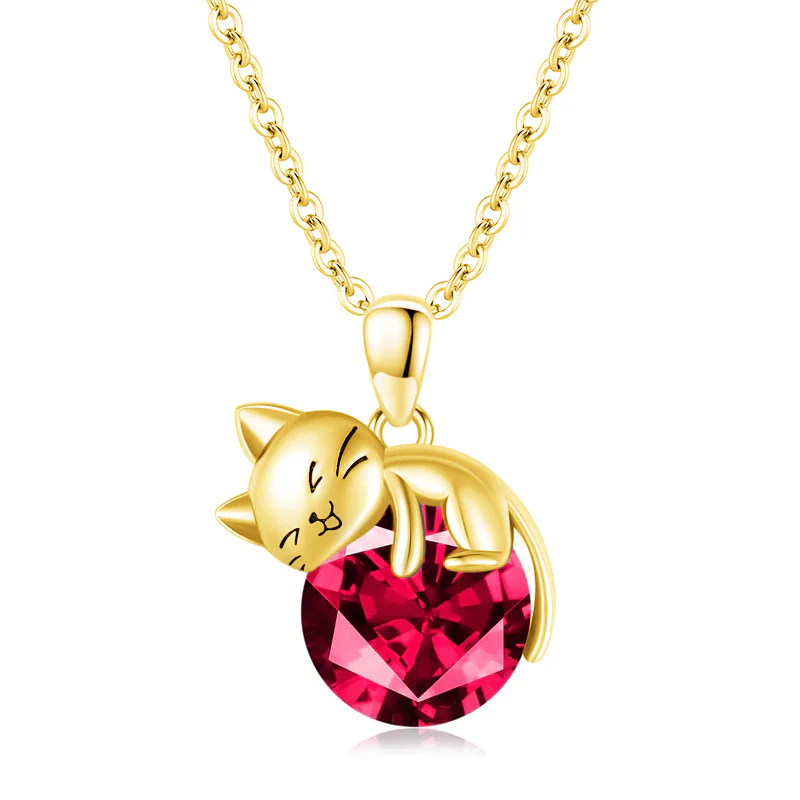 Cat pendant necklace with birthstone, gift for women, daughter and mother