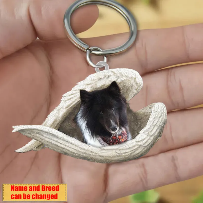 Personalized Stainless Dog Sleeping Angel Keychain - Double Sides Printed