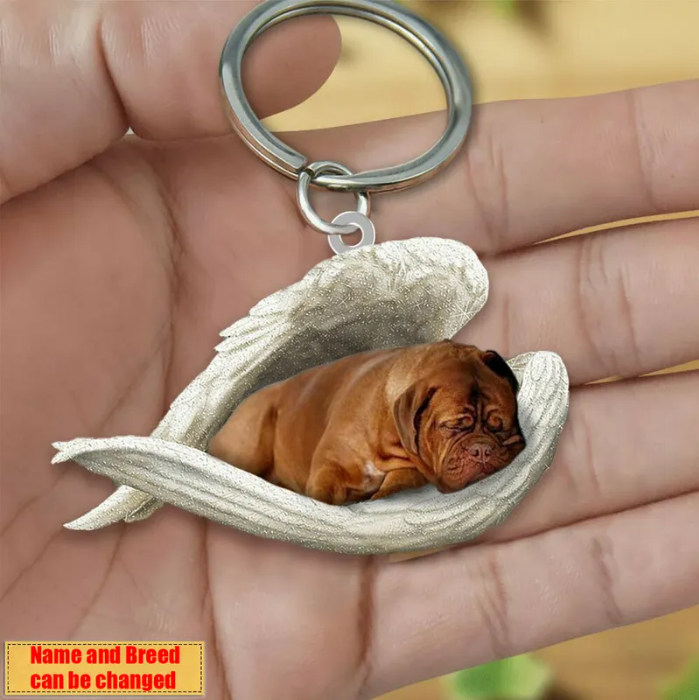 Personalized Stainless Dog Sleeping Angel Keychain - Double Sides Prin