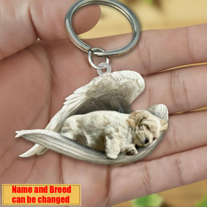 Personalized Stainless Dog Sleeping Angel Keychain - Double Sides Prin