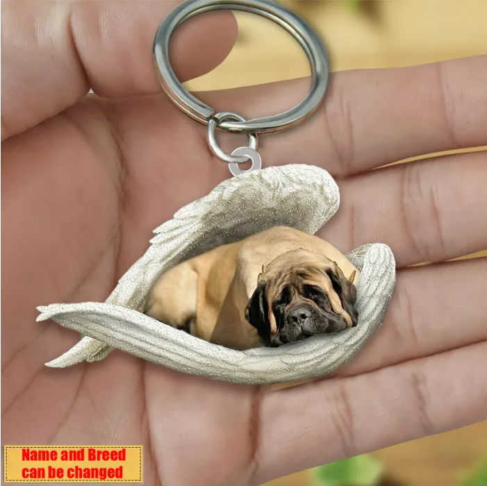 Personalized Stainless Dog Sleeping Angel Keychain - Double Sides Printed